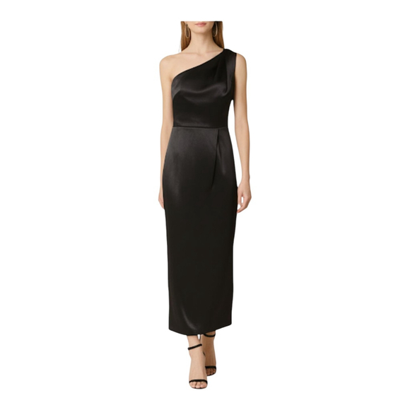 NEW Lulu's Black One Shoulder Lined Satin Formal Dress Size XL Stunner Sexy - Picture 1 of 6
